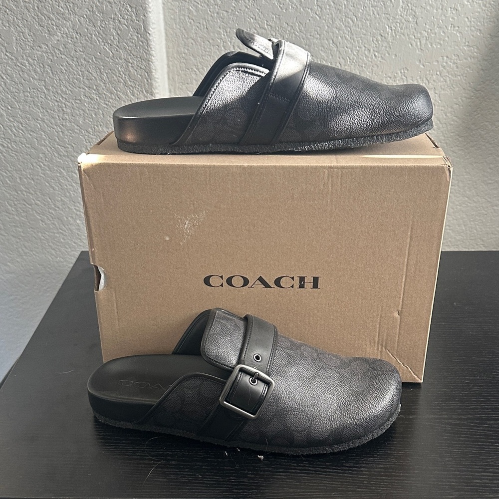 Coach Men's Black Slip-On Loafers with Buckle